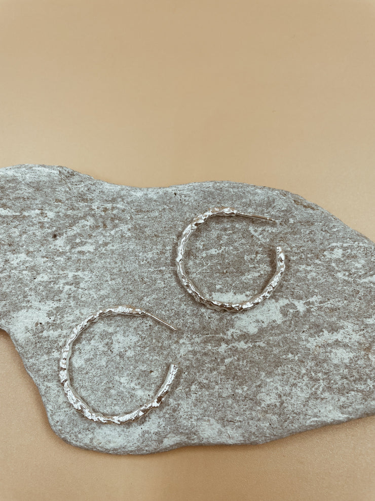 Small Drift Textural Hoops in Silver Tone