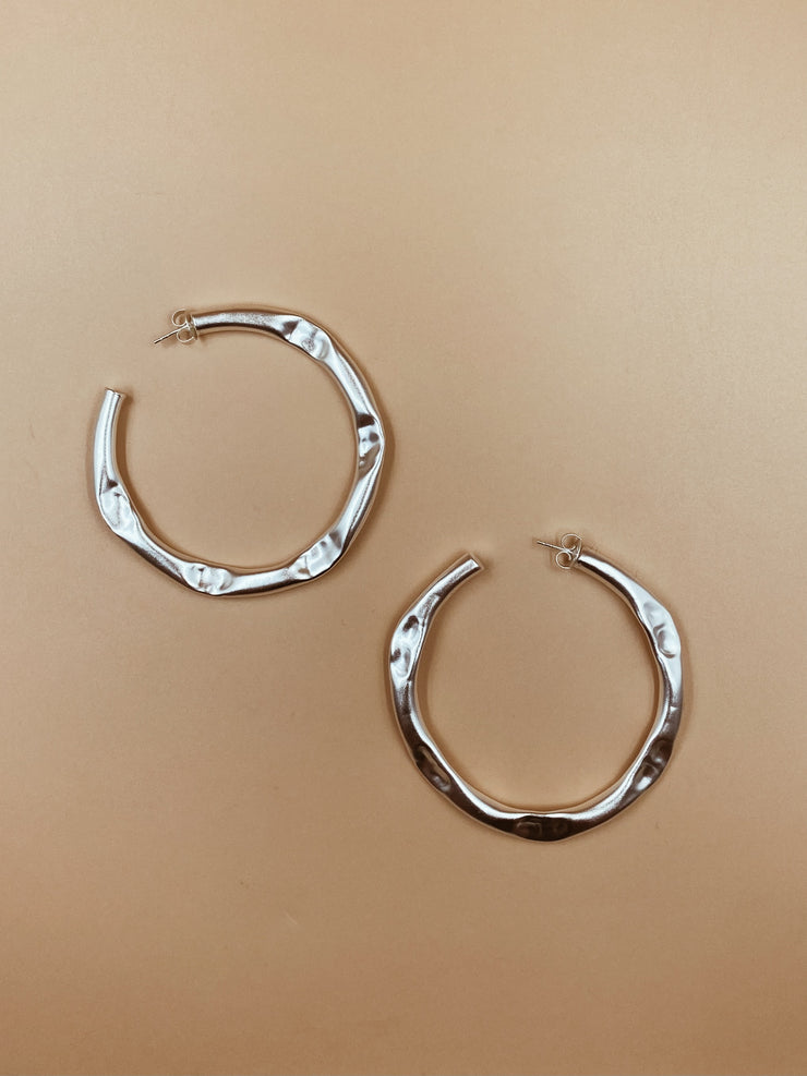 Big Crater Hoops In Silver Tone