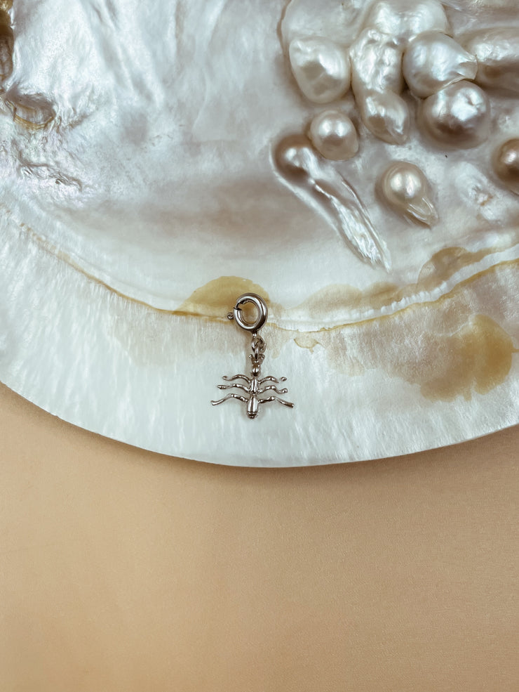 Miniature Collaborative Ant Charm with Lock in Silver Tone