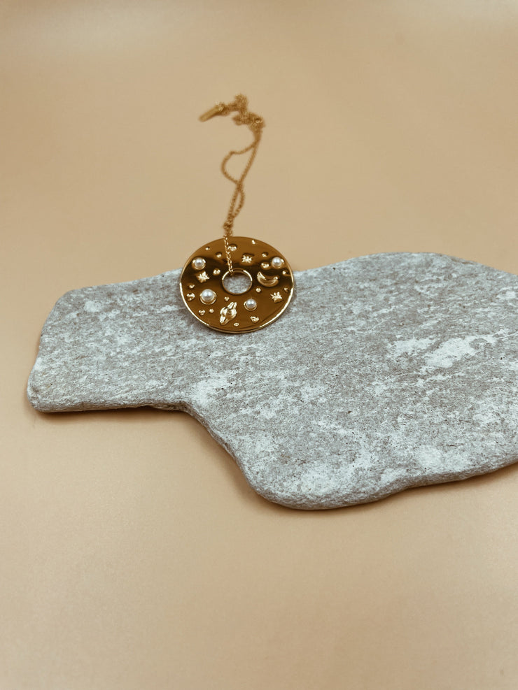 Big Celestial Record Pendant Necklace | 18KT Solid Gold