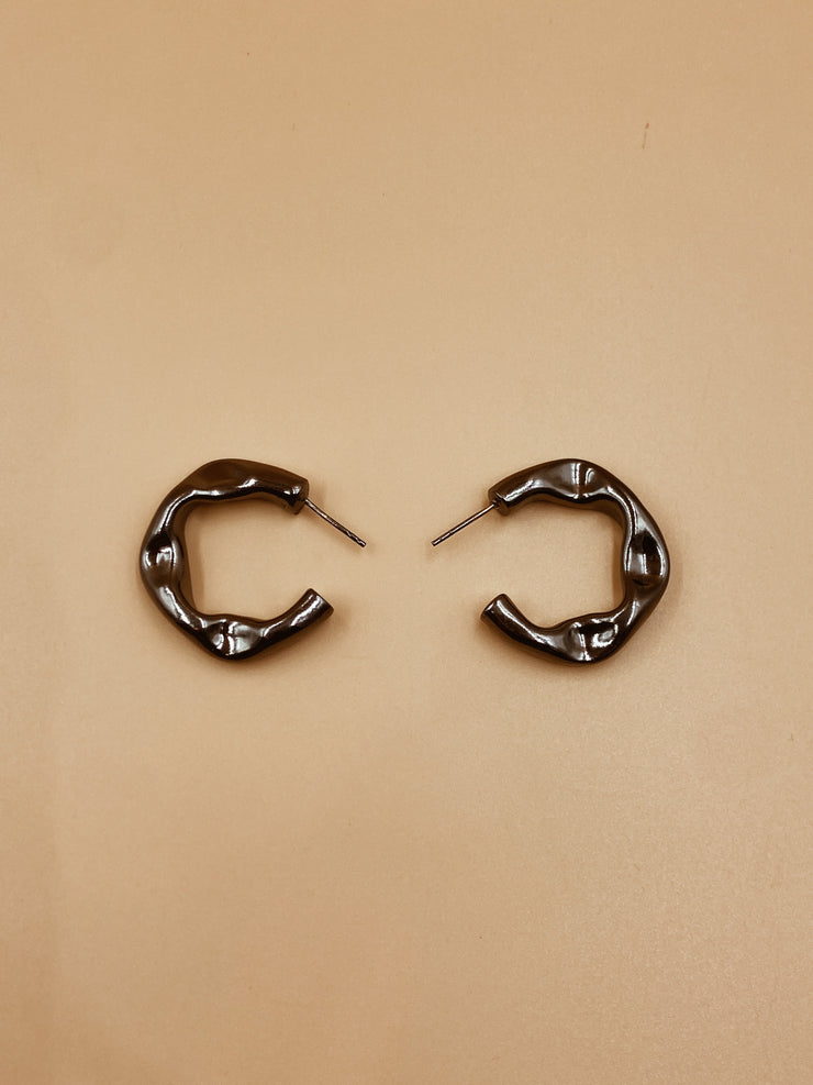 Small Crater Hoops in Gunmetal