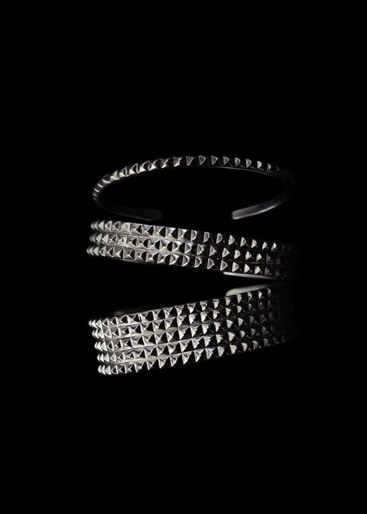 Triple Line Pyramid Wrist Cuff in Silver Tone