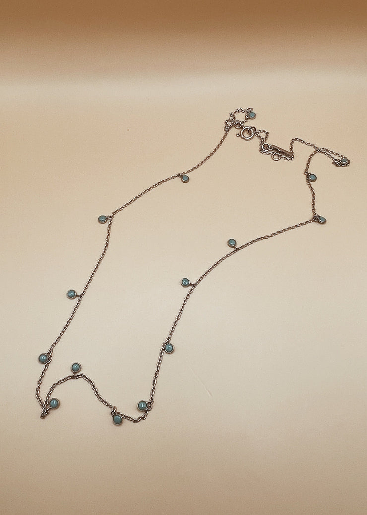 Medium Blue Turquoise Moon Shaker Necklace in Silver Tone
