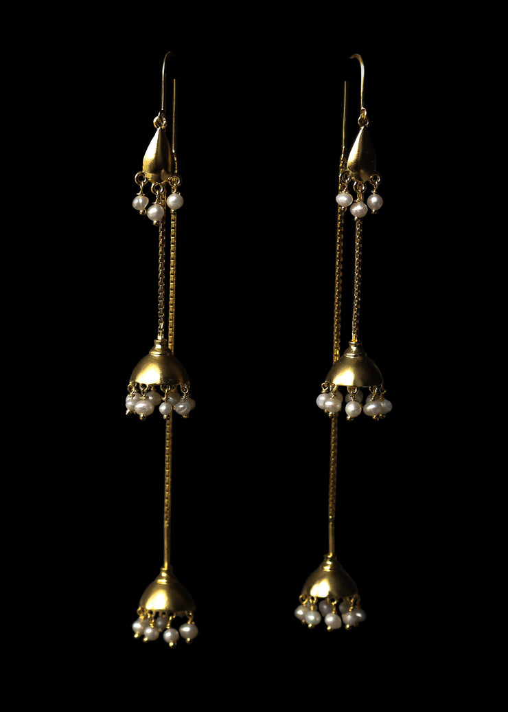 Darling Jhumkas With Seed Pearls in Gold Tone - Long