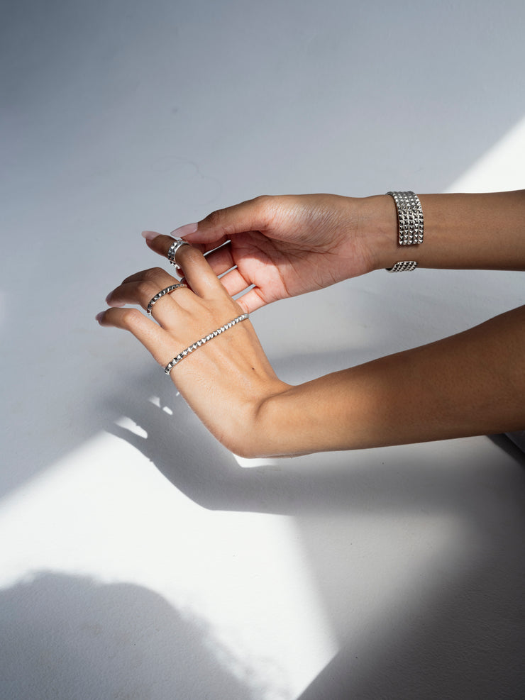 Pyramid Palm Cuff in Silver Tone