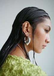 Single Line Pyramid Hoops in Silver Tone