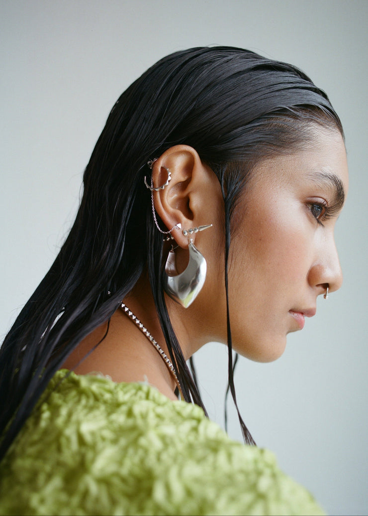 Single Line Pyramid Hoops in Silver Tone