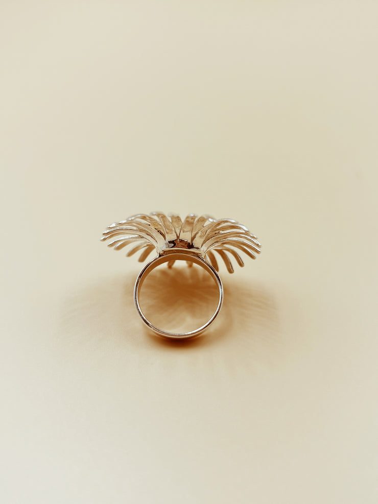 Moonlit Daisy Ring in Silver Tone