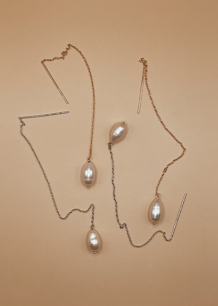 Cloud Pearl Threader Earrings Silver