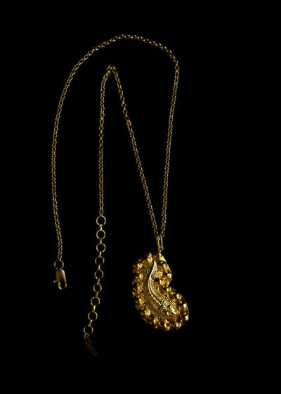 The Medieval Fish Pendant Necklace  in Gold Tone