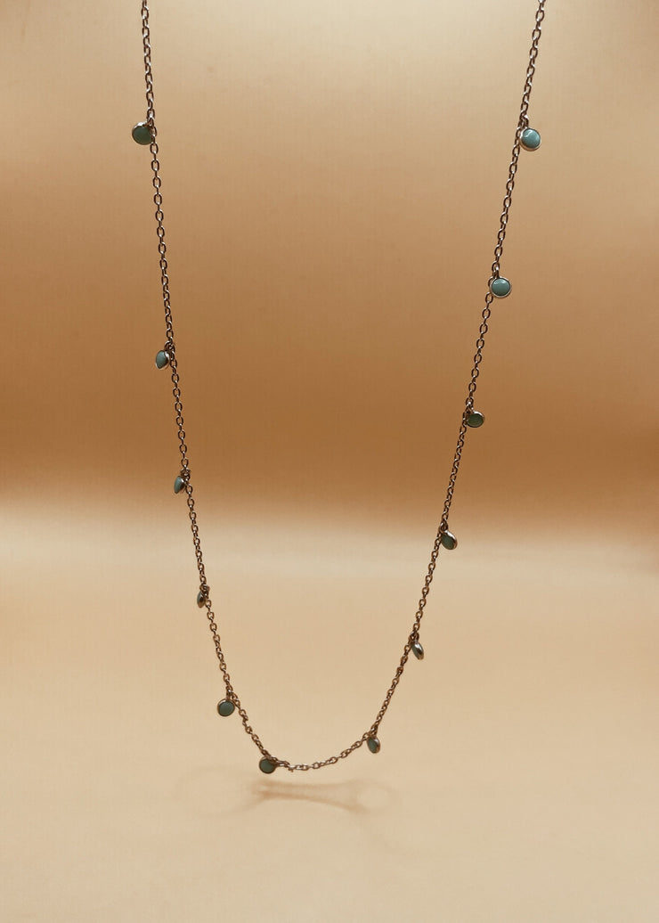 Medium Blue Turquoise Moon Shaker Necklace in Silver Tone