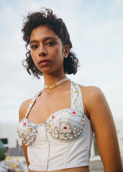 The Medieval Fish Three Row Pearl Choker In Gold Tone