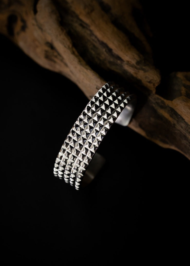 Five Line Pyramid Wrist Cuff in Silver Tone