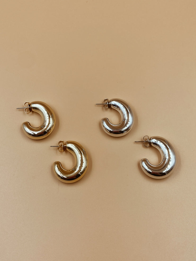 Featherlight Puffy Hoops in Silver Tone