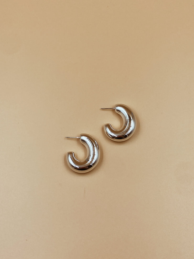 Featherlight Puffy Hoops in Silver Tone