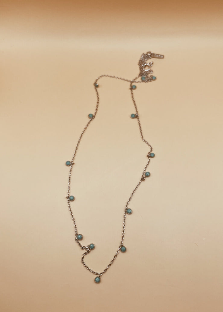 Medium Blue Turquoise Moon Shaker Necklace in Silver Tone