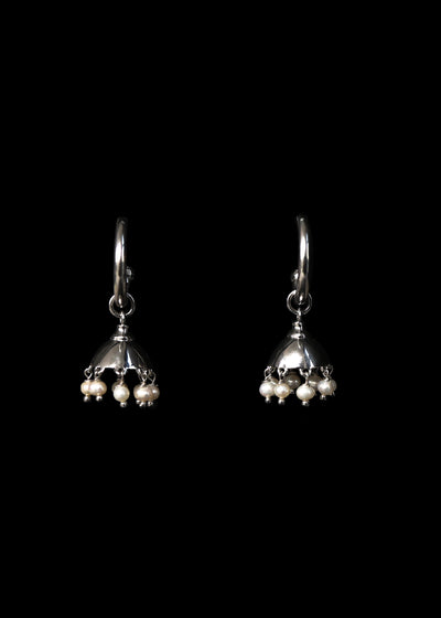 Darling Seed Pearl Jhumka Charms in Silver Tone