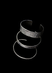 Triple Line Pyramid Wrist Cuff in Silver Tone