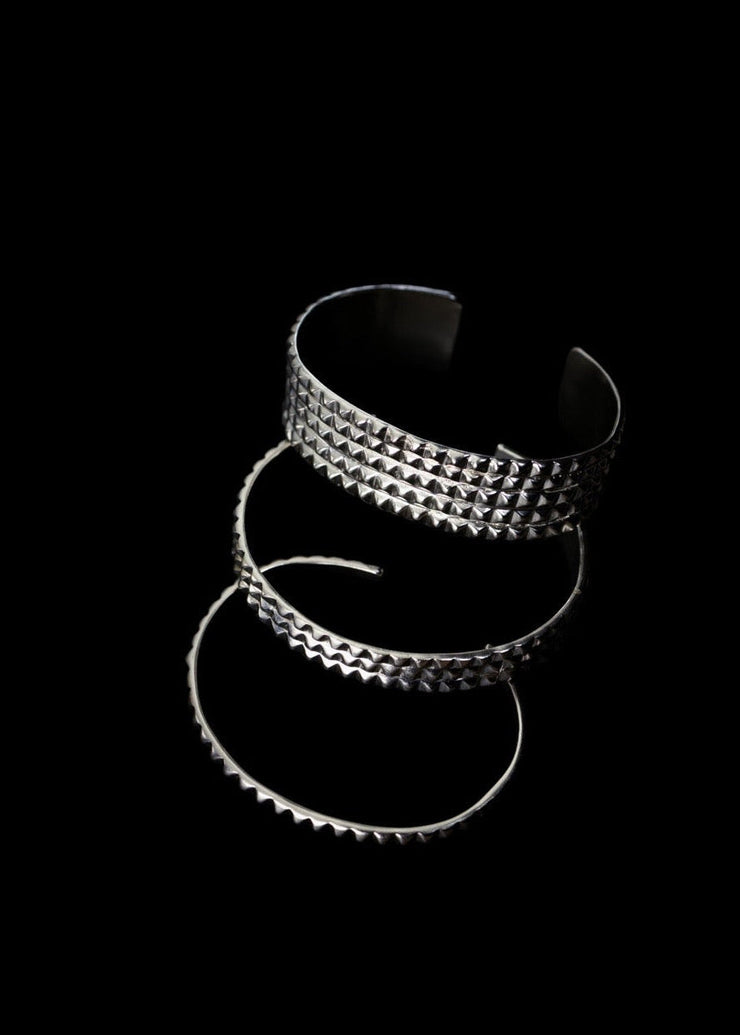 Triple Line Pyramid Wrist Cuff in Silver Tone