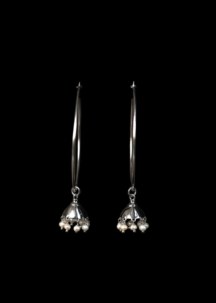 Darling Seed Pearl Jhumka Charms in Silver Tone
