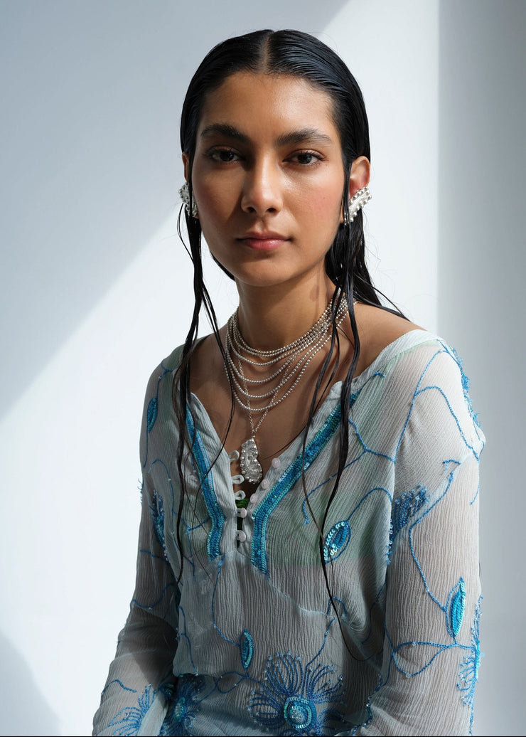 Amira Fallingwater Five Layered Necklace in Silver Tone