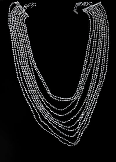 Amira Fallingwater Ten Layered Necklace in Silver Tone
