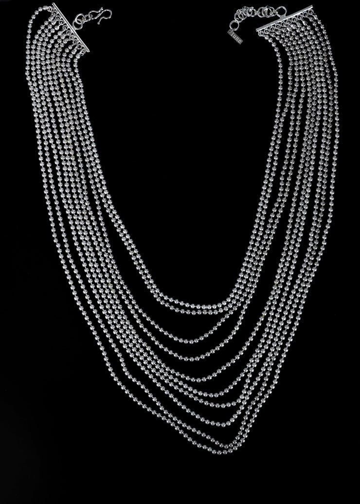 Amira Fallingwater Ten Layered Necklace in Silver Tone