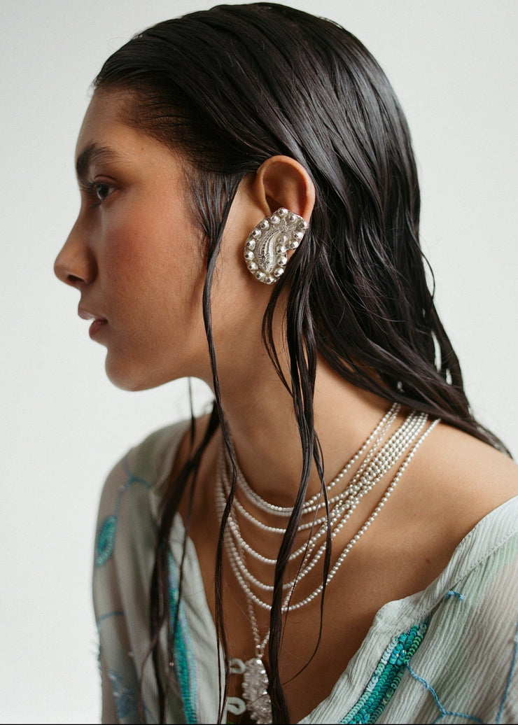 Amira Fallingwater Five Layered Necklace in Silver Tone