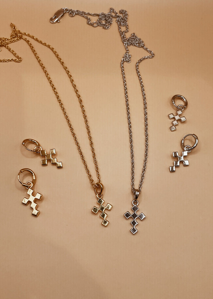 Mini Dori Cross Huggie Drops in Gold