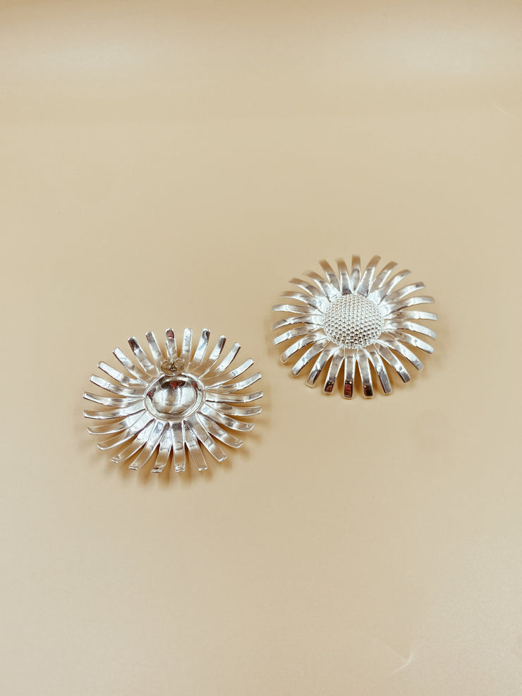 XL Divine Daisy Studs in Silver Tone