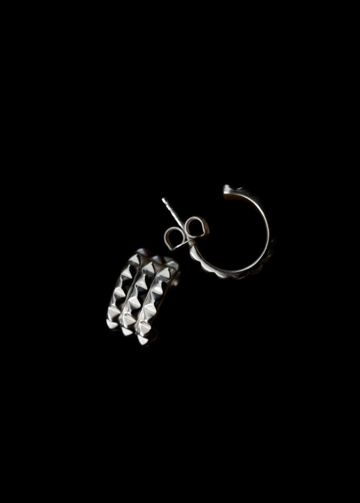 Triple Line Pyramid Hoops in Silver Tone