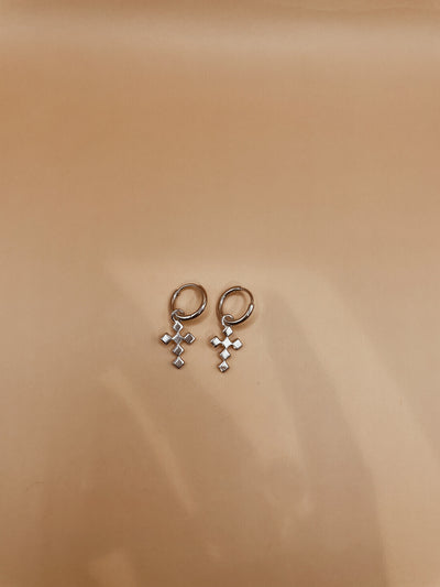 Mini Dori Cross Huggie Drops in Silver