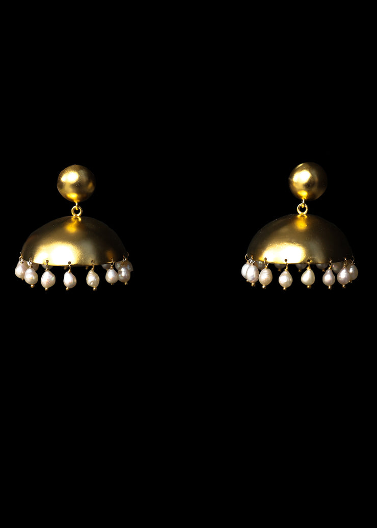 Zaha Irregular Baroque Pearl Jhumkas in Matte Gold Tone