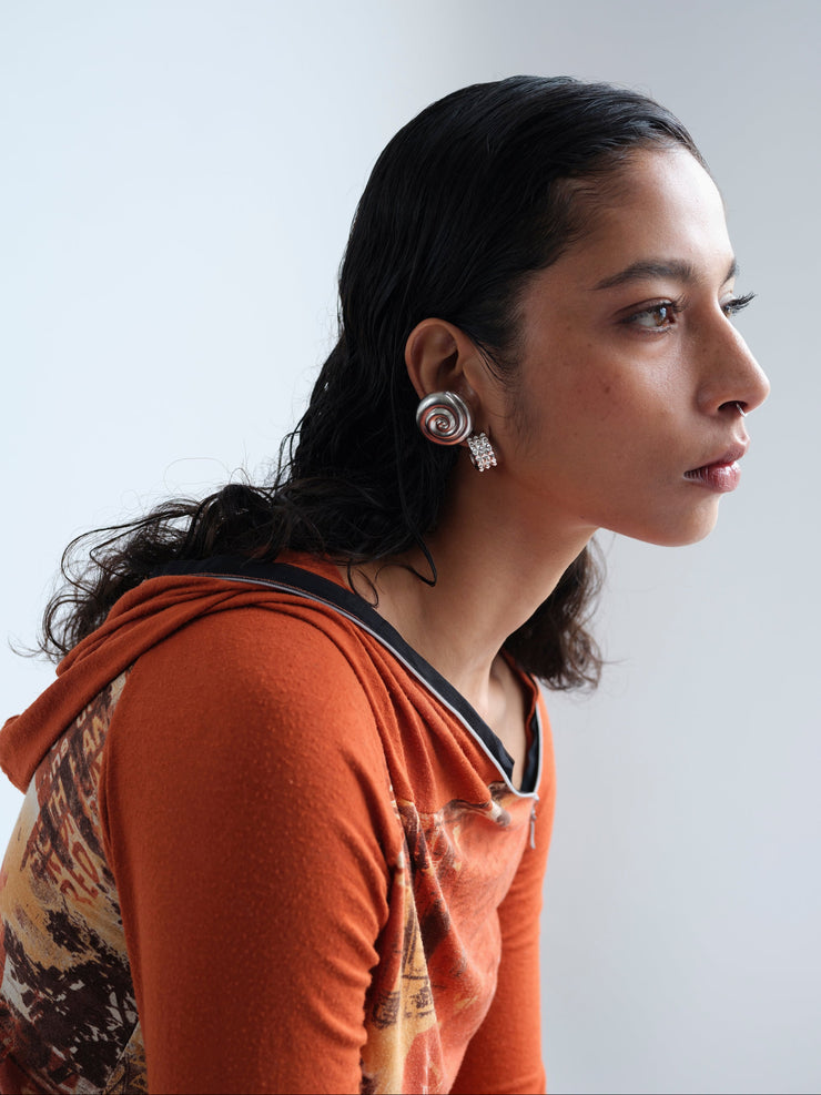 Triple Line Pyramid Hoops in Silver Tone