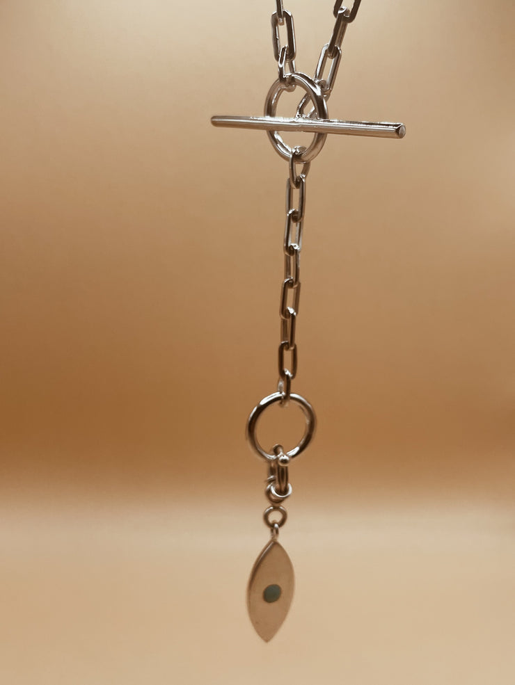 Big Evil Eye Charm with Korean Lock in Silver Tone
