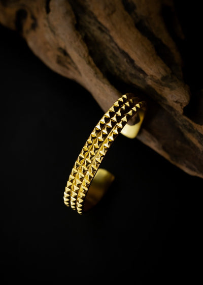 Triple Line Pyramid Wrist Cuff in Gold Tone