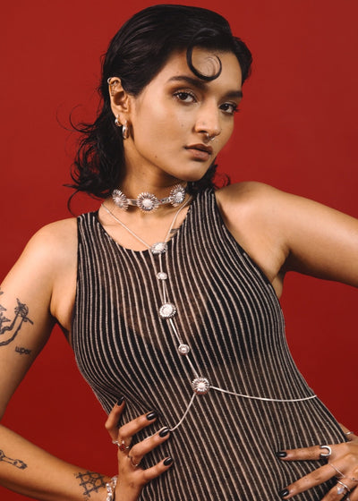 Daisy Bodychain in Silver Tone