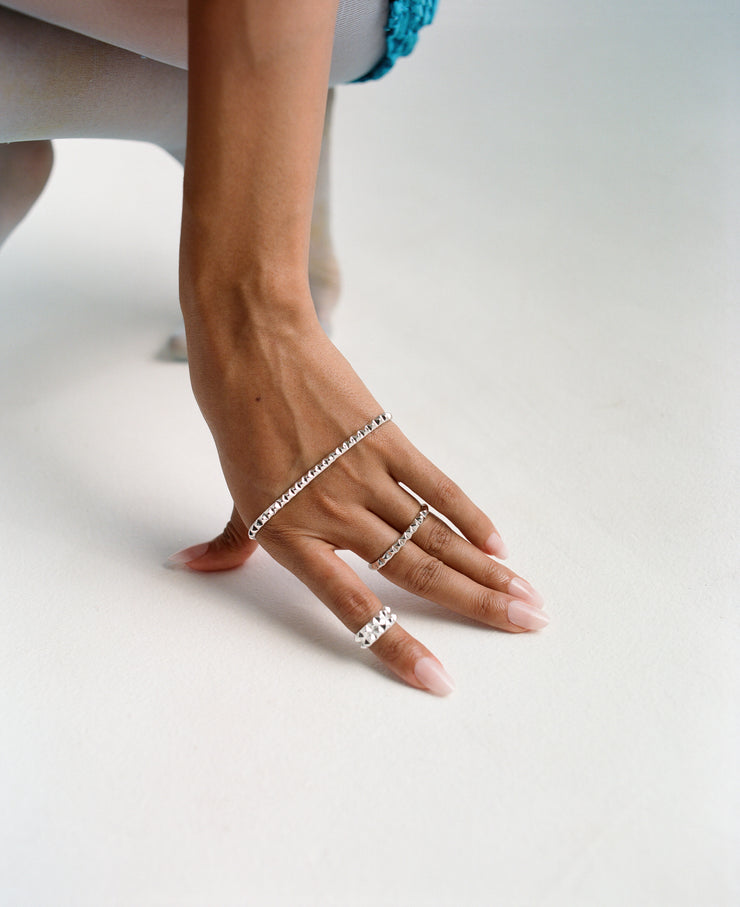 Pyramid Palm Cuff in Silver Tone