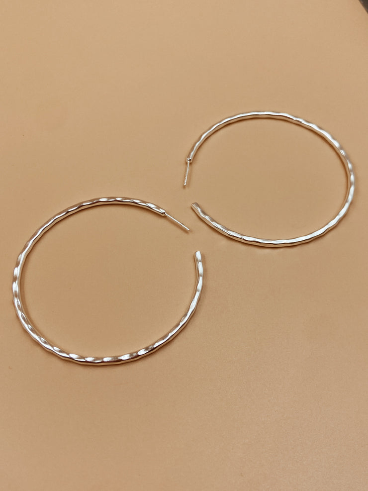 Big Sliced Tycho Hoops in Silver Tone