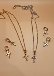 Mini Dori Cross Huggie Drops in Silver