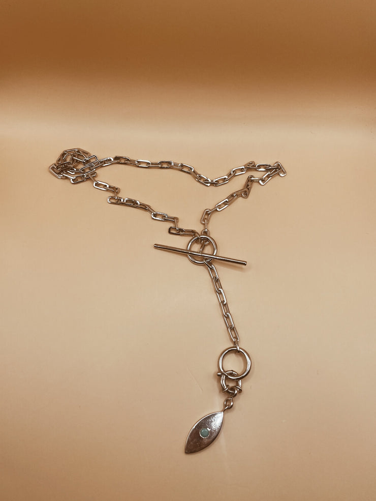 Big Evil Eye Charm with Korean Lock in Silver Tone