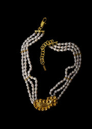 The Medieval Fish Three Row Pearl Choker In Gold Tone