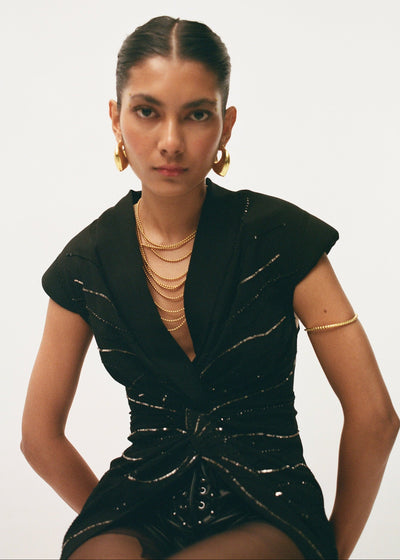 Amira Fallingwater Ten Layered Necklace in Gold Tone