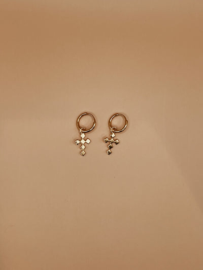 Mini Dori Cross Huggie Drops in Gold