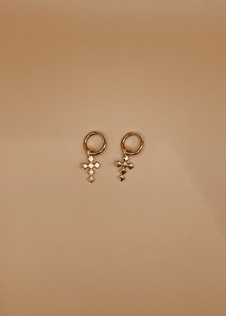 Mini Dori Cross Huggie Drops in Gold