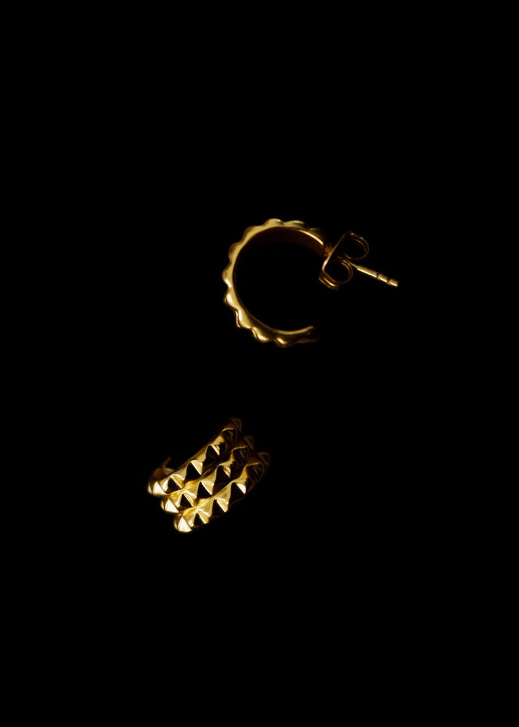 Triple Line Pyramid Hoops in Gold Tone