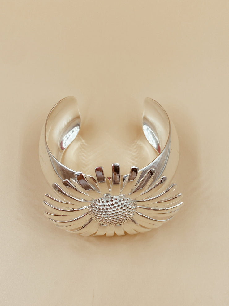 Daisy Bloom Cuff in Silver Tone