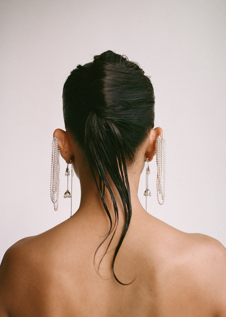 Darling Jhumkas With Seed Pearls in Silver Tone - Long