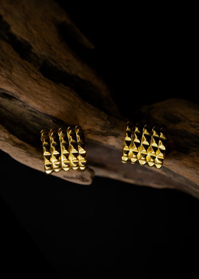 Five Line Pyramid Hoops in Gold Tone