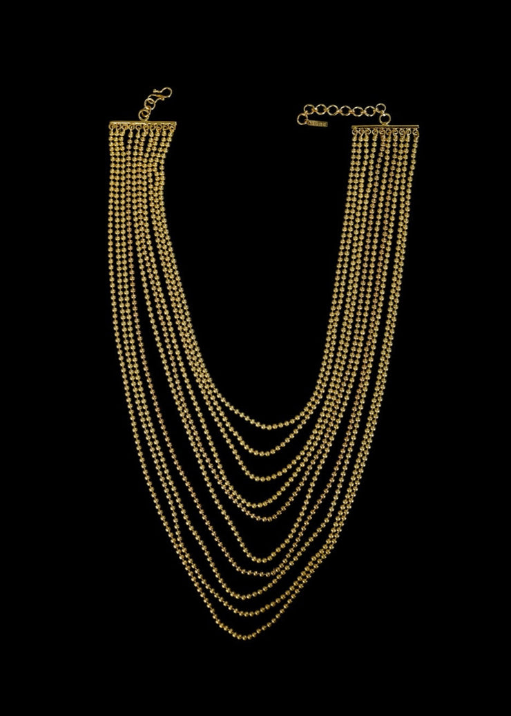 Amira Fallingwater Ten Layered Necklace in Gold Tone